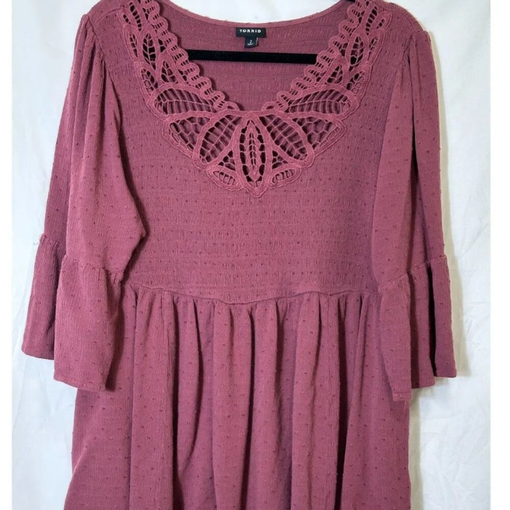 Torrid mauve purple shirred baby doll blouse 2x